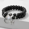 Strand 2pc/zestaw gwiazda księżyca pary labradoryt bransoletka naturalny kamień czarny onyks koraliki opalowe rozciągające bransoletki dla kobiet męskie prezent biżuterii