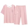 Kobietowa odzież sutowa wielka rozmiar M-5xl Summer Pajama Kobiety Półki cielęckie Modalne piżamę Zestaw Solid Pijamas Casual Soft Ladies Home Clothing