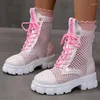 Dress Shoes Candy Color Summer Sandals Lace Up Green Pink Girl Cute Powder Breathable Mesh Large Size Women's Boots Zapatos De Mujer Gothic