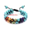 7 Chakra Beads Lava Rock Men Bransoleta podwójna warstwowa Row Regulowana UNISEX Joga Kamienna Energia Uzdrawianie Kamienie