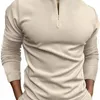 Herrpolos casual polo skjorta khaki kragefri långärmad zip design topp harajuku män streetwear lyx mode s3xl 231122