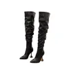 Stiefel 2024 Winter Lederstiefel Damen Stiletto Spitzschuh Weißer Absatz Kniestiefel Weinglasabsatz Seitlicher Reißverschluss Oberschenkel Gigh Booties 231122