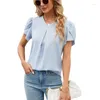 Women's Blouses Summer V-neck Chiffon Shirt Pleated Loose Short Sleeved Top For Women Blusa Elegantes Femeninas Et Chemises Blusen Damen