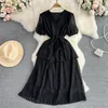 Casual Dresses French Style Hepburn Wind Dress Temperament Design Sense V-Neck Slim Montering A-Line Vestidos Ruffle Chiffon