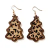 S3865 Fashion Jewelry Christmas Tree Shape Wooden Dangle Earrings For Women Bohemina Horsehair Inlaid Leather Earrings