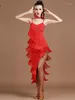 Stage Wear Latin Dance Women Salsa Samba Abbigliamento Strass Sling Backless Dress Sexy Competition Nappa lunga