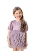 Enfants dentelle tulle tutu robes robe de bal filles col carré manches bouffantes robe de princesse enfants anniversaire piano performance vêtements Z5555