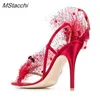 New Sandals Style Style Runway Mesh feminina Aberto do pé sexy Sexy High Heel Mulheres bombas de verão Red Stiletto Ladies Sapatos 230406