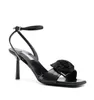Itália verão luxo roseta sandálias de couro sapatos femininos salto alto dedos quadrados tira tornozelo branco preto festa casamento senhora andando EU35-42