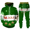 Erkeklerin Trailtsits Komik Noel Baba 3d baskı kapüşonlu eşofman pantolon 2 adet gündelik Noel partisi sweatshirt kapüşonlu insan için set