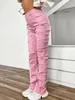 Damen Jeans Stilvolle Frau Rosa Gestapelt Ripped Denim Baumwolle Stretch Lange Hosen Y2K Frauen Kleidung 231122