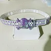 32% OFF Designer New Green Skeleton Head Purple Double Paddle Waistband with Diamond Embedding Women's Shiny Belt