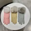 Дизайнерские перчатки женские высокого качества из натуральной кожи с нажимной буквой h зимние согревающие толстые ветрозащитные розовые перчатки из натуральной овчины с пятью пальцами варежки женский подарок