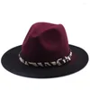 Baskargradient färg fedora hatt kvinnor breda grim tie-dye jazz topp höst och vinter brittiska mäns bröllopsbolje