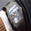 Montres mécaniques pour hommes Richa montre-bracelet affaires loisirs luxe Rm53-02 automatique mécanique noir bande de fibre de carbone lumineux moulin montre Mal