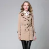 Casacos de Trench das Mulheres Estilo Britânico Elegante Moda Longa Casaco Feminino 2023 Lapela Dupla Breasted Slim Windproof Sênior Roupas de Inverno Mulheres