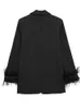 Femmes Costumes Blazers KLKXMYT TRAF plume Blazer femme noir bouton veste femmes à manches longues tenue de bureau Streetwear hiver femme manteaux 231123