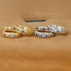 Pendientes de aro Vintag de acero inoxidable chapado en oro para mujer, colgante de circón colorido, joyería Piercing para fiesta a la moda