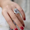 Cluster Rings Luxury Rectangular Pink Stone For Women Elegant Bride Engagement Wedding Ring Anniversary Valentine's Day Gift Jewelry