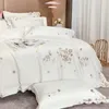 Sängkläder sätter White Pink Grey Luxury 1000TC Egyptian Cotton Flowers Brodery Set Däcke Cover Flat Fanted Bed Sheet Pillowcases 231122