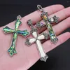 Pendant Necklaces Natural Abalone Shell Cross Alloy Handicrafts White Black Charms For Jewelry Making DIY Accessories