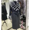 Женское зимнее пальто из искусственной шерсти с мехом, куртка из натуральной шерсти, длинный воротник с кроликом рекс, манжеты, кашемир 231122