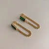 Boucles d'oreilles pendantes 2023 Vintage vert Zircon goutte pour les femmes mode couleur or métal cristal chaîne glands bijoux cadeau