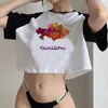 Dames T-shirts Kazachstan Trashy jaren 90 Goth Crop Top Meisje jaren 2000 Kawaii Cyber Y2k