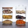 Pot de rangement en verre à trois étages, bouteille avec couvercle, bouteille de rangement minimaliste, récipient d'assaisonnement de noix pour organisateur de cuisine, Home212Y