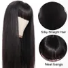 Full Bangs Natural Black Long Silkesy Straight Peruk med babyhår värmebeständig Glueless syntetiska ingen spets peruker för mode svarta kvinnor