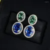 Dangle Earrings Oval Sapphire Emerald Diamond Earring Real 925 Sterling Silver Wedding Drop For Women Bridal Jewelry Gift