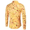 Men's Casual Shirts Mattswag Mens Hidden Buckle Christmas Printed Yellow Slim Fit Long Sleeve Men's Daily Street Wear Clothing