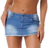 Kjolar sexiga denim kjol kvinnor sommar korta kjolar avslappnad mitt midja tvättade frayed fickor smala fit klubbkläder fast färg kjolar kvinnor p230422