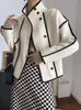 Womens Jackets Fashion Coats for Women Loose Standing Collar Solid Short Jacket Contrast Color Design White Black Autumn Outerwear 231123