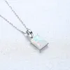 Square Opal Pendant Necklace S925 Silver Four Claw Opal Vintage Necklace Europe Fashion Women Exquisite Collar Chain Wedding Party Jewelry Valentine's Day Gift SPC