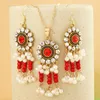 Necklace Earrings Set Rose Crystal Oval Jewelry For Women Rhinestone Wedding Rice Beads Tassel Dream Catcher