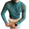 Suéteres masculinos 2023 verão apertado malha camiseta casual streetwear alto pescoço cor sólida de manga comprida bottoming tees S-3XL roupas de luxo