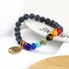 Strand 7 Chakra Kamień naturalny Bracelety Kobiety Uzdrawianie Reiki tygrys oko czarne lawowe koraliki drzewo życia urok bransoletka dla mężczyzn jogi biżuteria