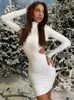 Casual Dresses Long Sleeve Bodycon Cut Out Backless Mini Dress Women Sexy Tight High Neck Party Club Elegant Black White Vestidos 2023