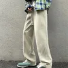Jeans para hombres 2023 Pantalones con cordón coreano Y2K recto suelto pierna ancha sin lavar negro gris azul holgado streetwear 231122
