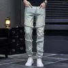 Jeans da Uomo Patchwork Belli e Personalizzati con Fori sui Bordi Grezzi Tendenza Vintage Versatile Giovane per Uomo