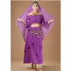 Stage Wear Mulher 4 Pçs / Set Belly Dança Trajes Oriental Egito Dança Traje Bollywood Vestido Bellydance Roupas Drop Delivery Vestuário Dhst7