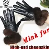 Gants sans doigts Gants de vison en peau de mouton haut de gamme en cuir rex gant de fourrure de lapin conduite d'hiver écran tactile véritable 2023 231122