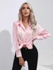 Damenblusen Frühling 2024 Hemd Vintage Leopardenmuster Satin Langarm Revers Lose lässige Chemise