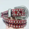 32% KORTING Designer nieuwe rode glanzende bal diamant inbedding punk schedel hoofd pailletten heren- en damesbroekriem