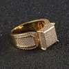 Eheringe Hip Hop 5A CZ Stein gepflastert Bling Eis aus geometrischen quadratischen Finger Männer Siegelring männlichen Rapper Schmuck 231122