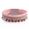 Bracelet 2023 Mode Bracelet En Cuir Pour Femmes Boucle Magnétique Cristal Strass Multicouche Wrap Bijoux