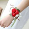 Andra modetillbehör konstgjorda rosbröllop brudgummen boutonniere blomma män boutonniere brudtärna handledsgränsflicka armband lila rose siden fl J230422