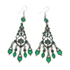 Hoop Earrings Women's Long Dangle Alloy Green Fringe Tassel Decoration Jewelry H