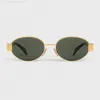 Arc de Triomphe Oval Frame Sunglasses Cl40235 Womens Gold Wire Mirror Frame Green Green Menter Mirror Triplet Signature على المعبد